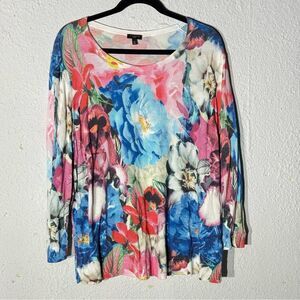 Talbots 3X Cotton Blend Loose Knit Relaxed Fit Floral Pullover Knit Sweater Top